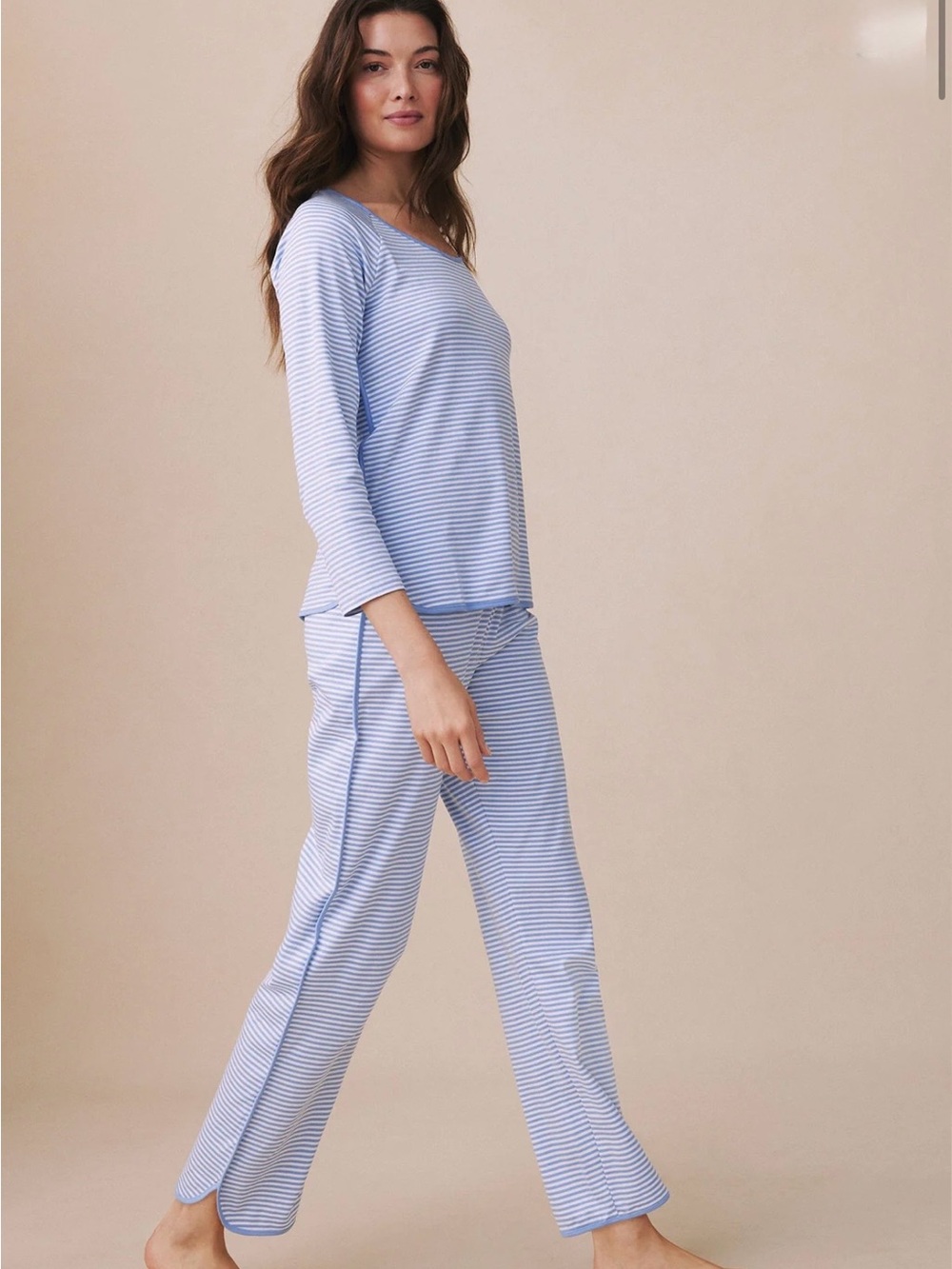 LAKE Pajamas Pima Long-Long Set Hydrangea Stripe Top M Bottoms S